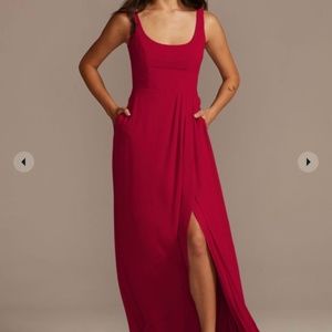 David’s Bridal Chiffon Tank Scoopneck Tie Back Dress